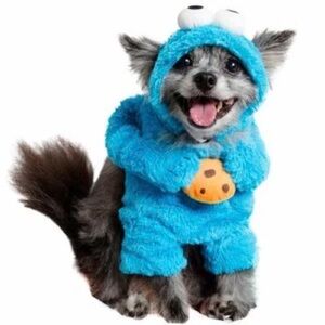 Pet KREWE Bright Blue Plush Cookie Monster Dog Costume size medium